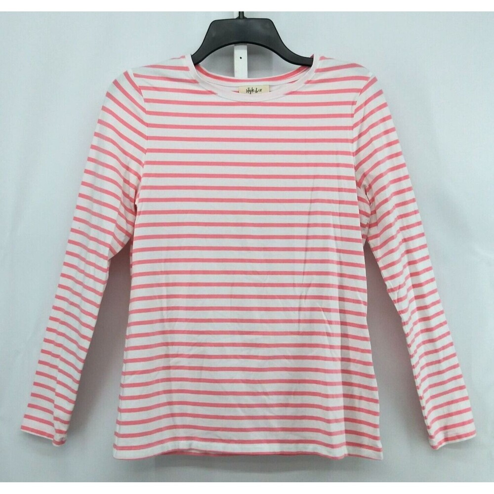 Style & Co Shirt Womens Medium Pink Striped Long Sleeve Tee